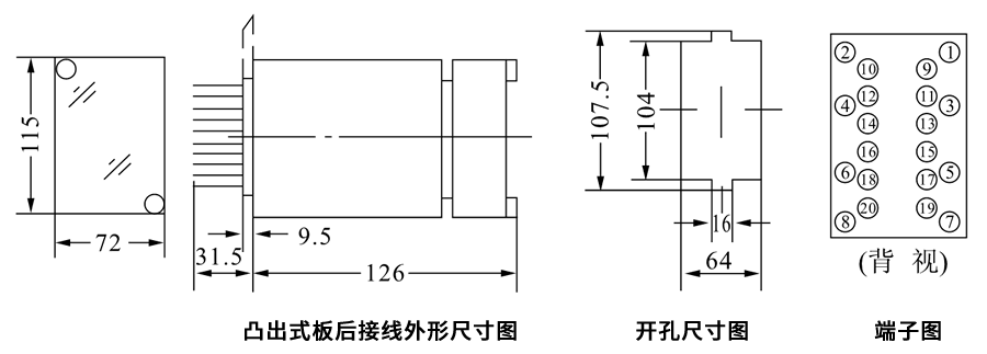 DZY-205X凸出式板后接线安装尺寸图